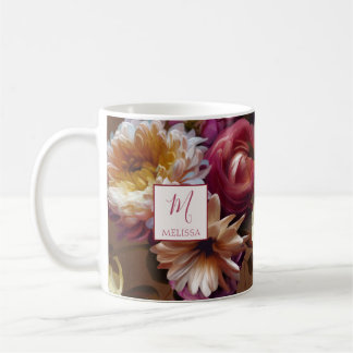 Caneca De Café Modern Bold Rustic Floral | Monogram Gift