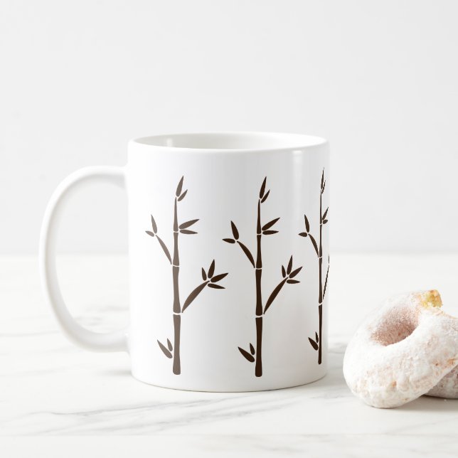 Caneca De Café Modern Brown Bamboo Shoots and Deixa Silhouette (Com Donut)