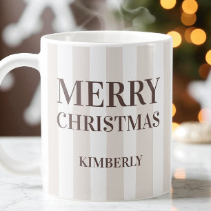 Caneca De Café Modern Brown Stripes Personalizadas Feliz Natal
