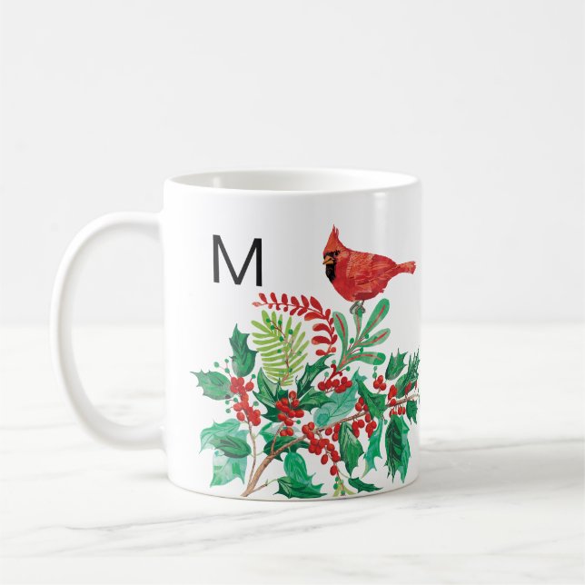 Caneca De Café Modern Cardinal Holly Monogram Classic Mug, 11 oz (Esquerda)