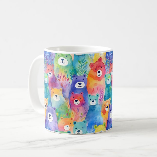 Caneca De Café Modern colorful watercolor bears pattern  (Frente Esquerda)