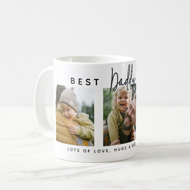 Caneca De Café Modern Custom Best Daddy Ever | 3 Photo (Frente Esquerda)