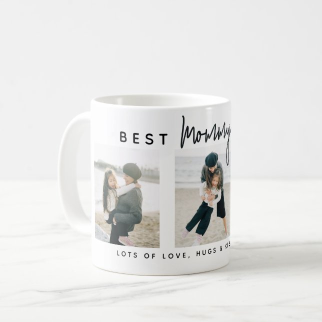 Caneca De Café Modern Custom Best Mommy Ever | 3 Photo (Frente Esquerda)