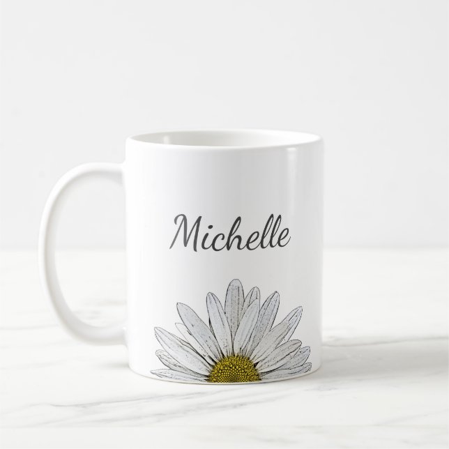 Caneca De Café Modern Daisy Elegant Floral Personalizado (Esquerda)