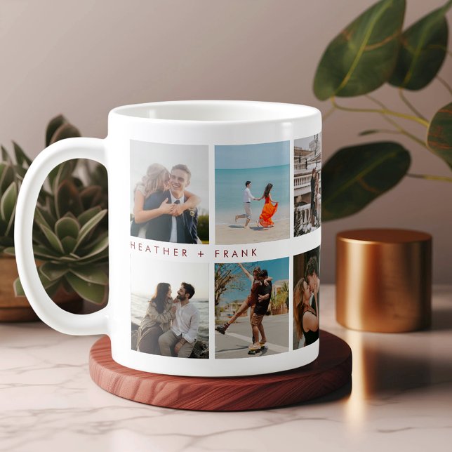 Caneca De Café Modern Elegant Chic Script Photos Valentine's Day (Criador carregado)