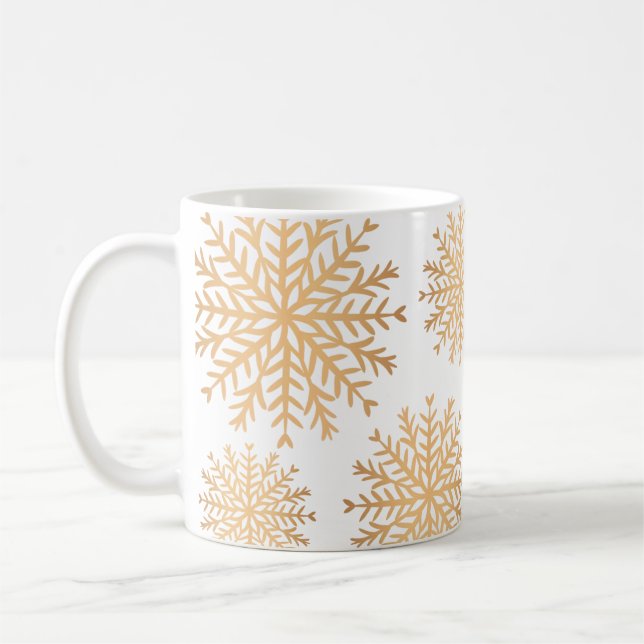 Caneca De Café Modern Faux Dourado Snowflake Pattern Coffee Mug (Esquerda)
