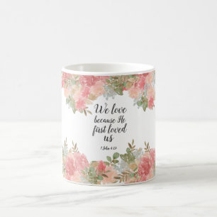 Caneca De Café Modern Floral 1 John 4:19