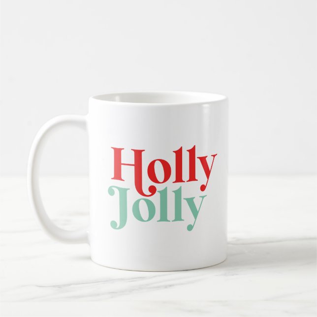 Caneca De Café Modern Font Boho Holly Jolly Natal (Esquerda)