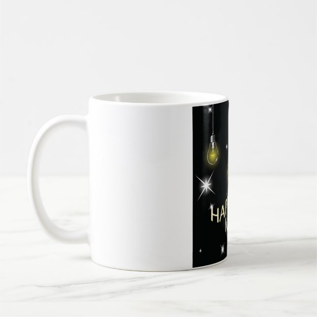 Caneca De Café Modern Glowing Light Bulbs Happy New Year (Esquerda)
