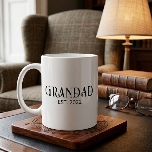 Caneca De Café Modern Grandad Established Black Script  (Criador carregado)