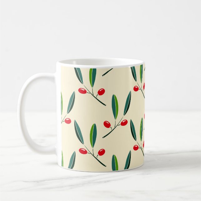 Caneca De Café Modern Illustrated Red Berries Pattern (Esquerda)