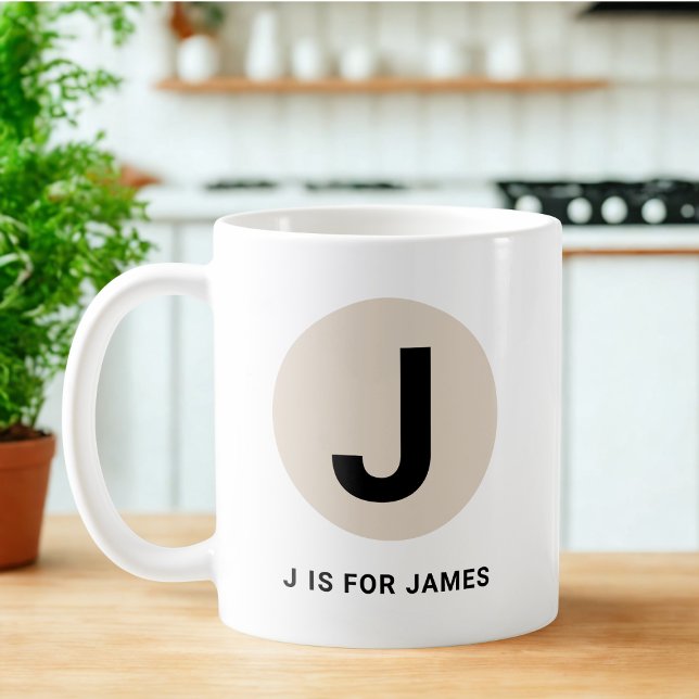 Caneca De Café Modern Initial Mug – “J is for [Name]” Design (Criador carregado)