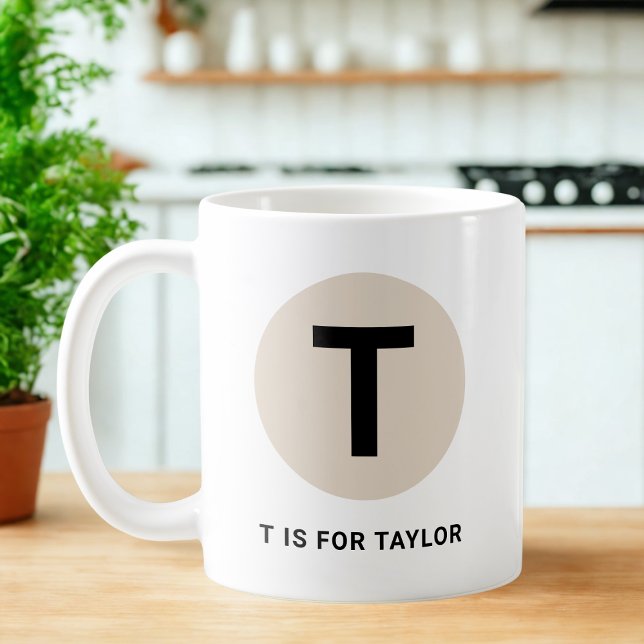 Caneca De Café Modern Initial Mug – “T is for [Name]” Design (Criador carregado)