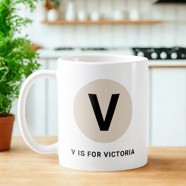 Caneca De Café Modern Initial Mug – “V is for [Name]” Design