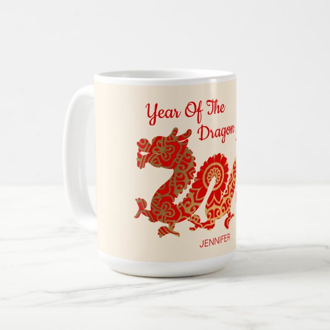 Caneca De Café Modern Mandala Dragon 2024 Ano Novo Chinês (Frente Esquerda)