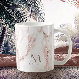 Caneca De Café Modern Marble Glitter Monograma Rosa Dourado ID816