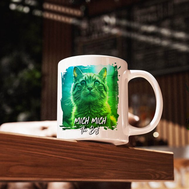 Caneca De Café Modern Meow Frame – Personalized Cat Name Photo (Criador carregado)