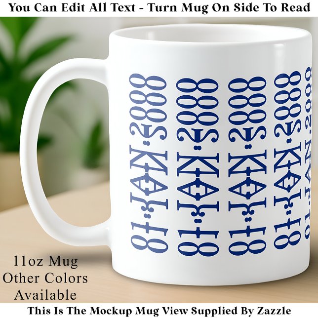 Caneca De Café Modern Minimalist Date Hidden Message Custom Blue (Criador carregado)