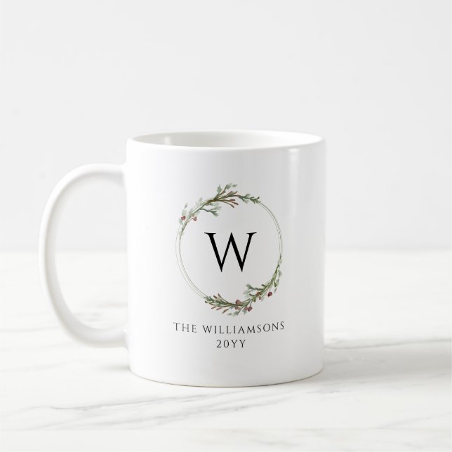 Caneca De Café Modern Minimalist Monogram Wreath (Esquerda)
