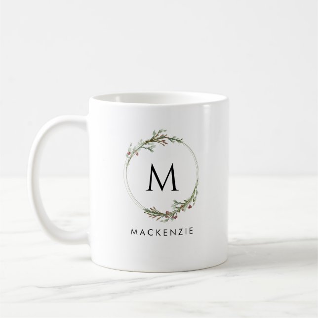 Caneca De Café Modern Minimalist Monogram Wreath Coffee Mug (Esquerda)