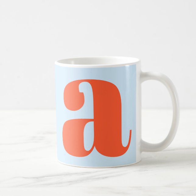 Caneca De Café Modern Monogram Initial Letter Soft Blue Orange (Direita)