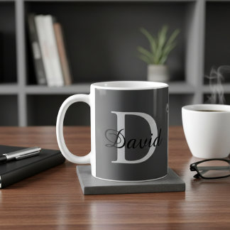 Caneca De Café Modern Monogram Initial & Name Mug | Elegant Scrip