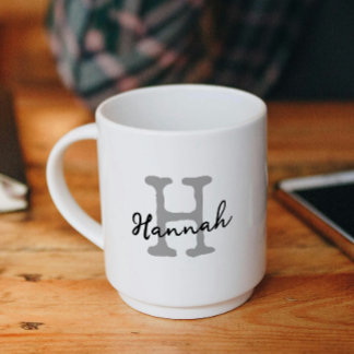 Caneca De Café Modern Monogram Initial Name Typewriter Script
