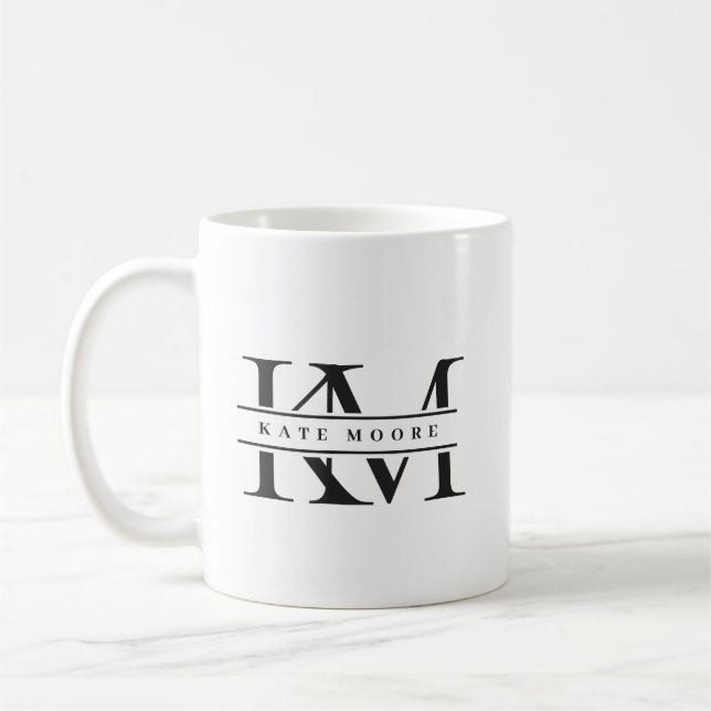 Caneca De Café Modern Monogram Initials Professional Black White (Esquerda)