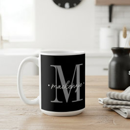 Caneca De Café Modern Monogram Minimal Black White