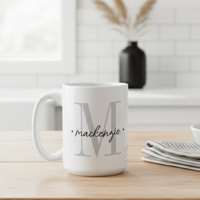 Caneca De Café Modern Monogram Minimal Black White (Criador carregado)