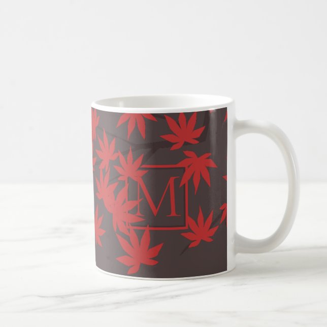 Caneca De Café Modern Monogram Red Maple Leaf Grey (Direita)