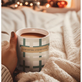 Caneca De Café Modern Montauk Grid Green & Beige