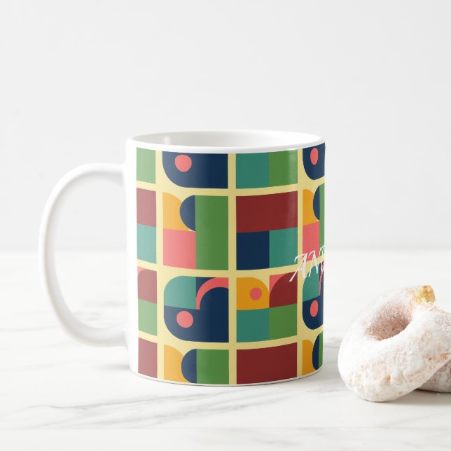 Caneca De Café Modern Mug – Abstract Geometric Pattern (Com Donut)