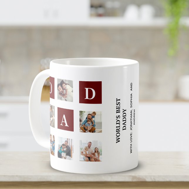Caneca De Café Modern multi-photo grid for dad  (Criador carregado)