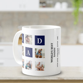 Caneca De Café Modern multi-photo grid for dad Blue