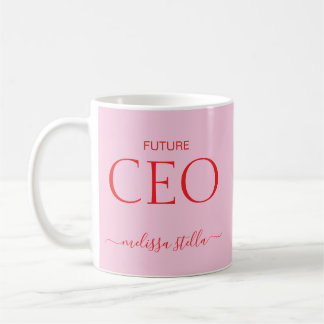 Caneca De Café Modern Pink Future CEO Name | Girly Gift