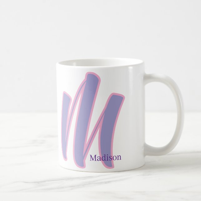 Caneca De Café Modern Pink & Purple Monogram Personalized Name M (Direita)