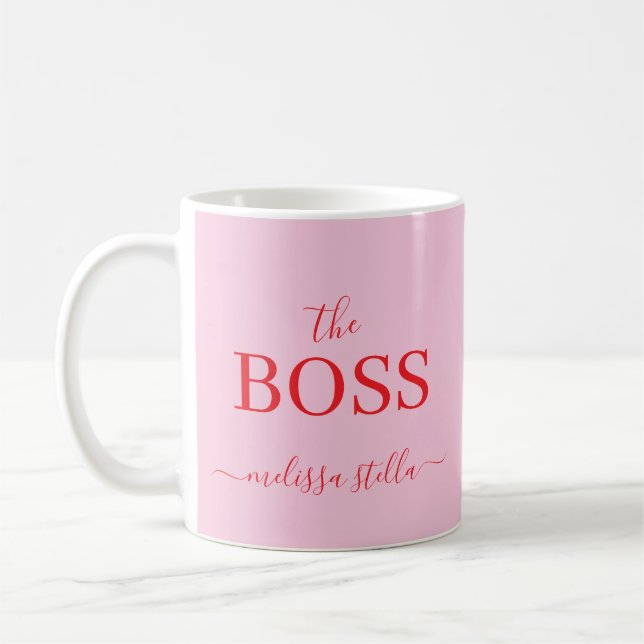 Caneca De Café Modern Pink The Boss Name | Girly Gift (Esquerda)