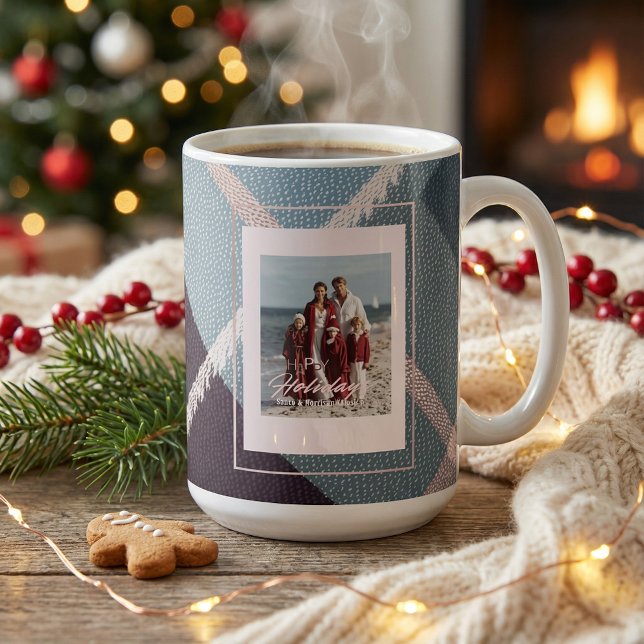 Caneca De Café Modern Plaid Rustic Photo Christmas coffee mug (Criador carregado)