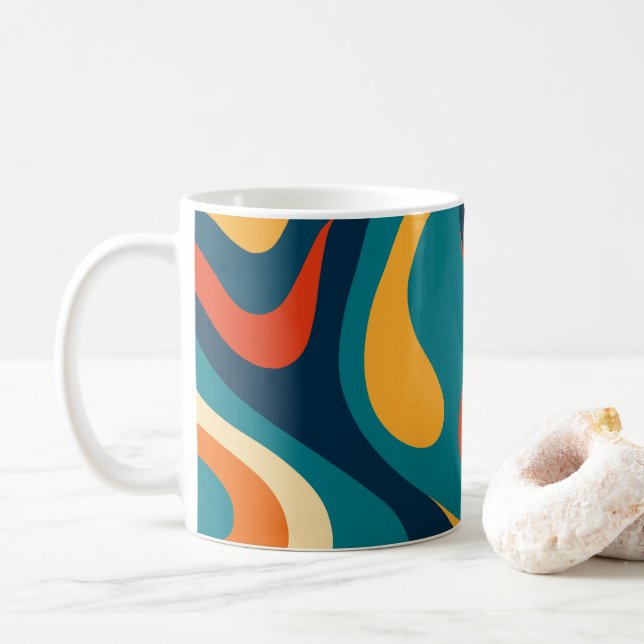Caneca De Café Modern Retro Wavy Abstract Pattern  (Com Donut)