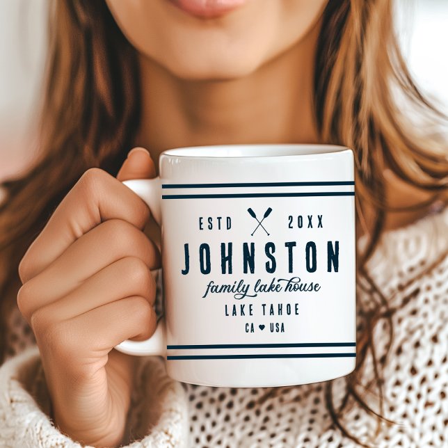 Caneca De Café Modern Rustic Lake House | Branco Marinho (Criador carregado)