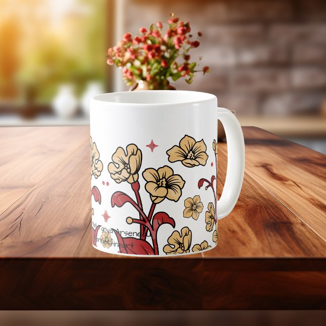 Caneca De Café Modern Sandy Brunt Brown Floral Mug (Criador carregado)