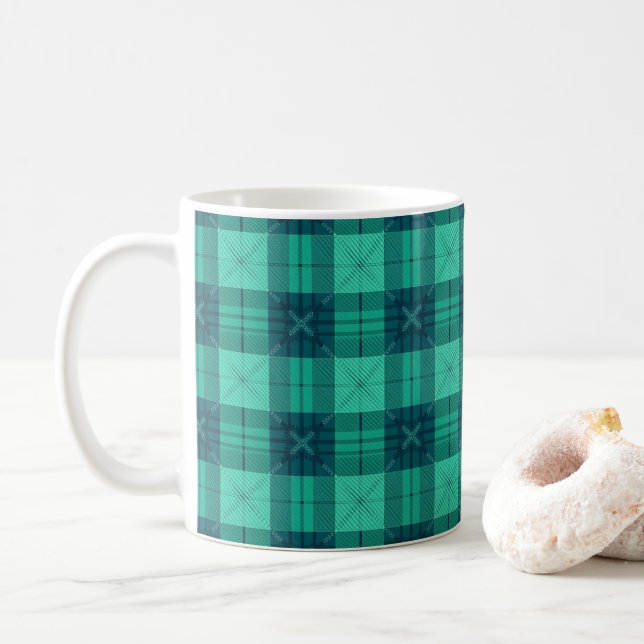 Caneca De Café Modern Tartan Plaid Green  (Com Donut)