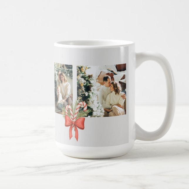 Caneca De Café Modern Three-Photo Holiday Family Collage (Direita)