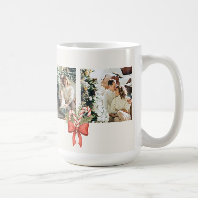 Caneca De Café Modern Three-Photo Holiday Family Collage (Direita)