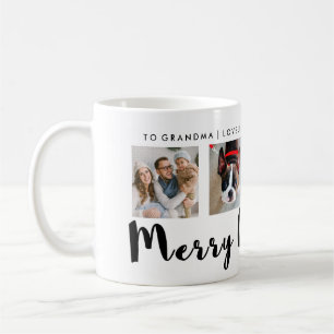 Caneca De Café Modern Typografia Christmas Four Photo Grid