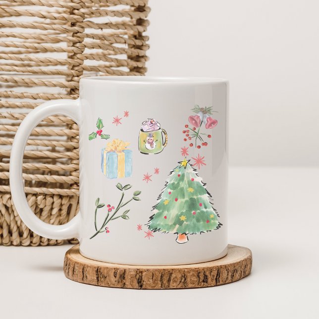 Caneca De Café Modern Watercolor Christmas Tree Holiday Coffee (Criador carregado)