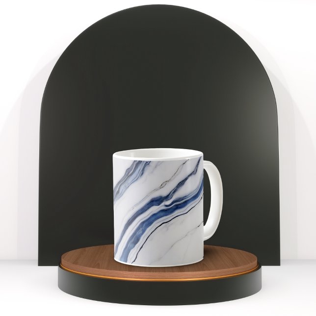 Caneca De Café Modern White and Blue Minimalist Marble (Criador carregado)