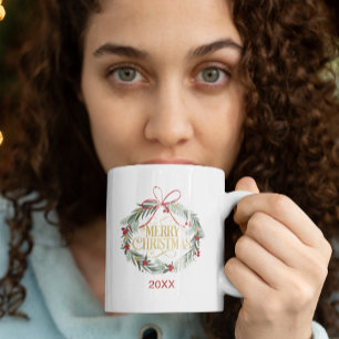 Caneca De Café Modern Wreath Merry Christmas Mug