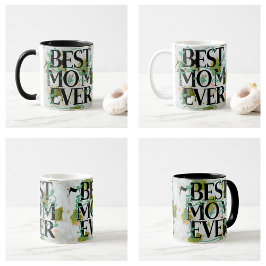 Caneca De Café Moderna Melhor Mãe de Sempre Floral Branca na Moda